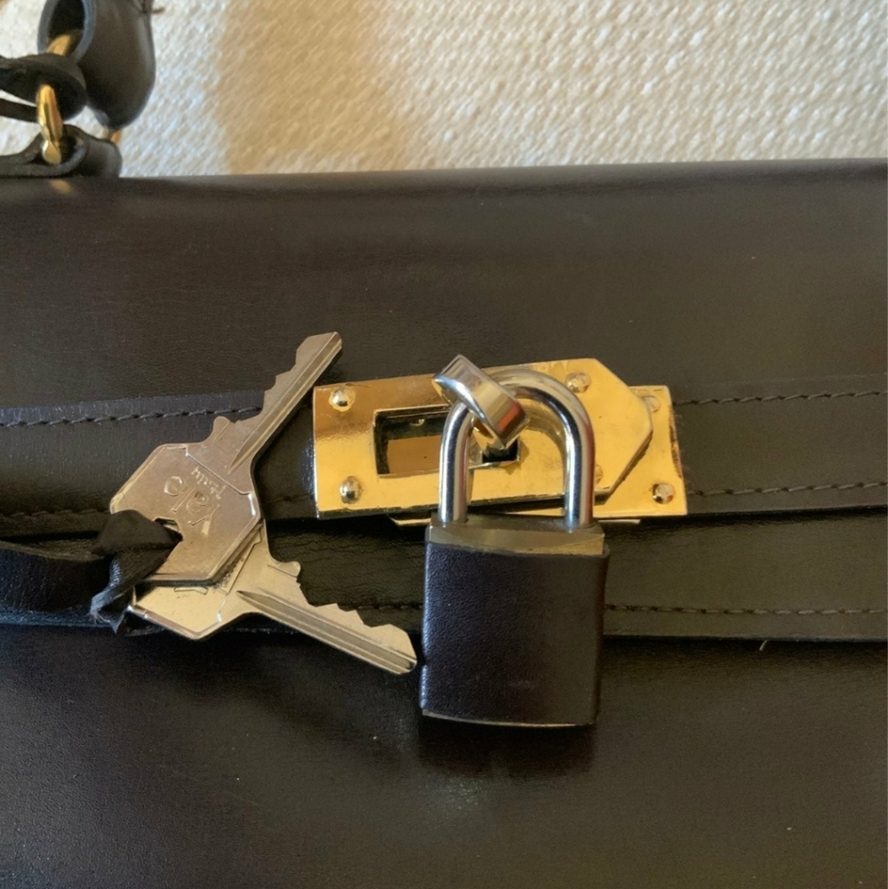 🦄 Vintage Made in Italy Boxcalf 32 Retourne Style Top Handle Lock Bag - Picture 6 of 16